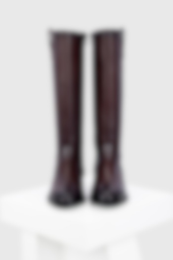 Maroon Genuine Leather Long Boots by Oroh at Pernia's Pop Up Shop