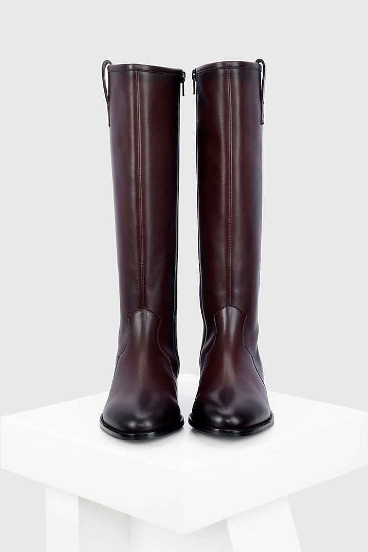 Maroon Genuine Leather Long Boots by Oroh at Pernia's Pop Up Shop