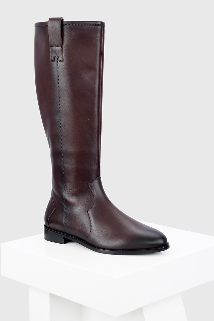 Maroon Genuine Leather Long Boots by Oroh at Pernia's Pop Up Shop