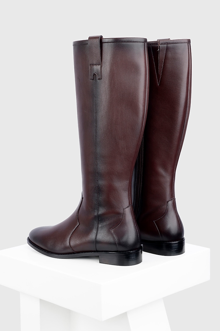 Maroon Genuine Leather Long Boots by Oroh at Pernia's Pop Up Shop