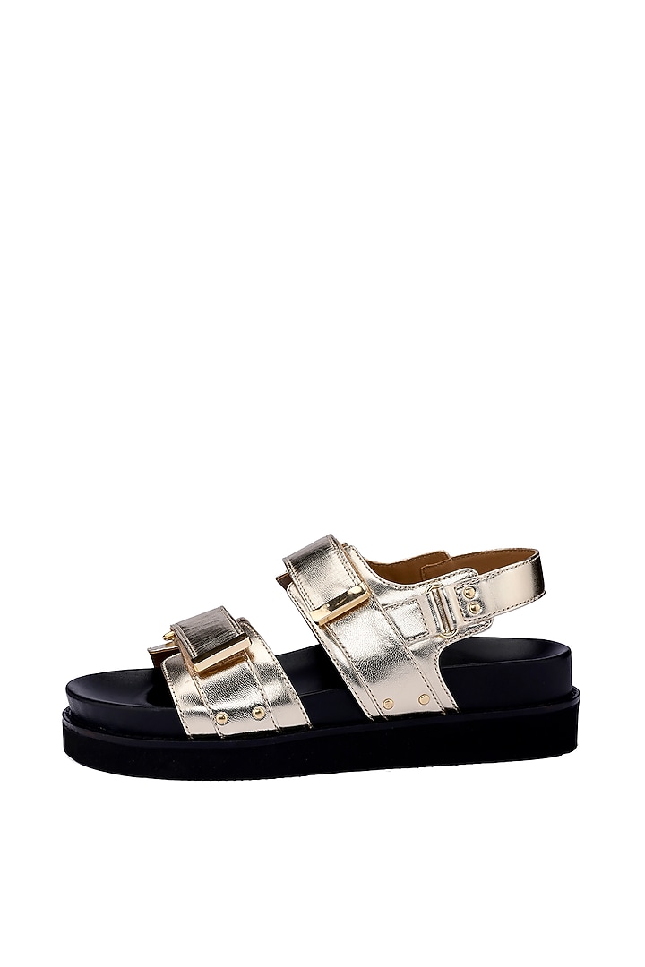Golden Genuine Leather Footbed Sandals by Oroh at Pernia's Pop Up Shop