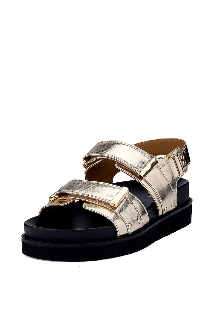 Golden Genuine Leather Footbed Sandals by Oroh at Pernia's Pop Up Shop