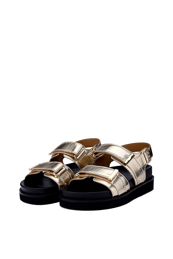 Golden Genuine Leather Footbed Sandals by Oroh at Pernia's Pop Up Shop