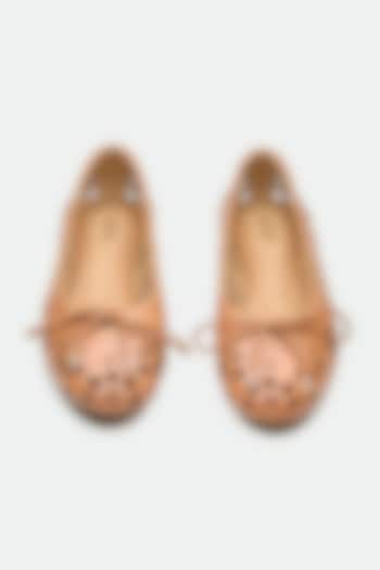 Tan Genuine Leather Floral Ballerina Flats by Oroh at Pernia's Pop Up Shop