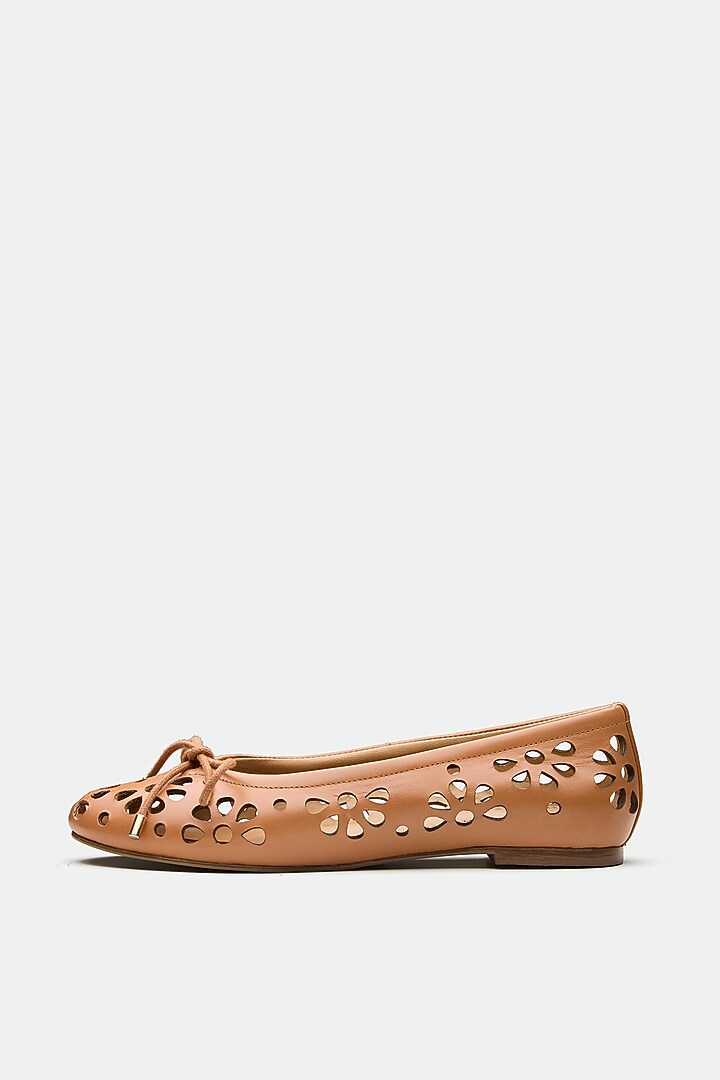 Tan Genuine Leather Floral Ballerina Flats by Oroh at Pernia's Pop Up Shop