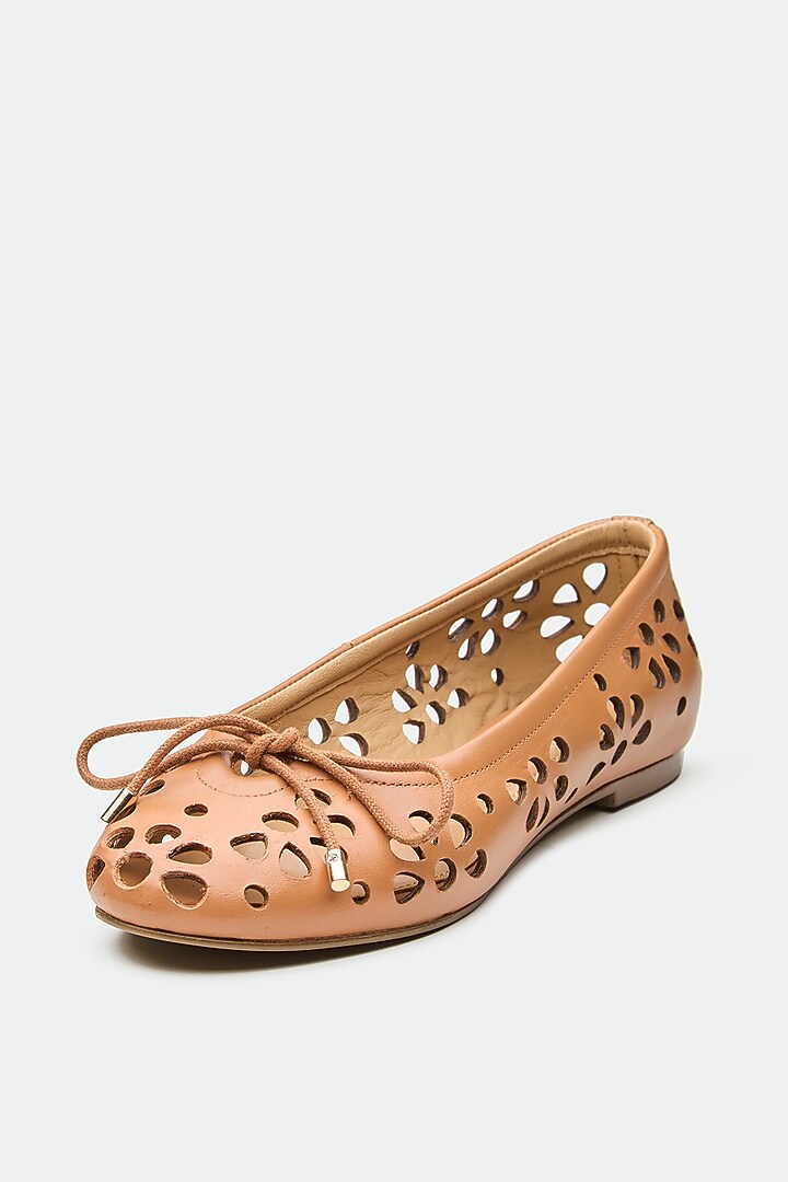 Tan Genuine Leather Floral Ballerina Flats by Oroh at Pernia's Pop Up Shop