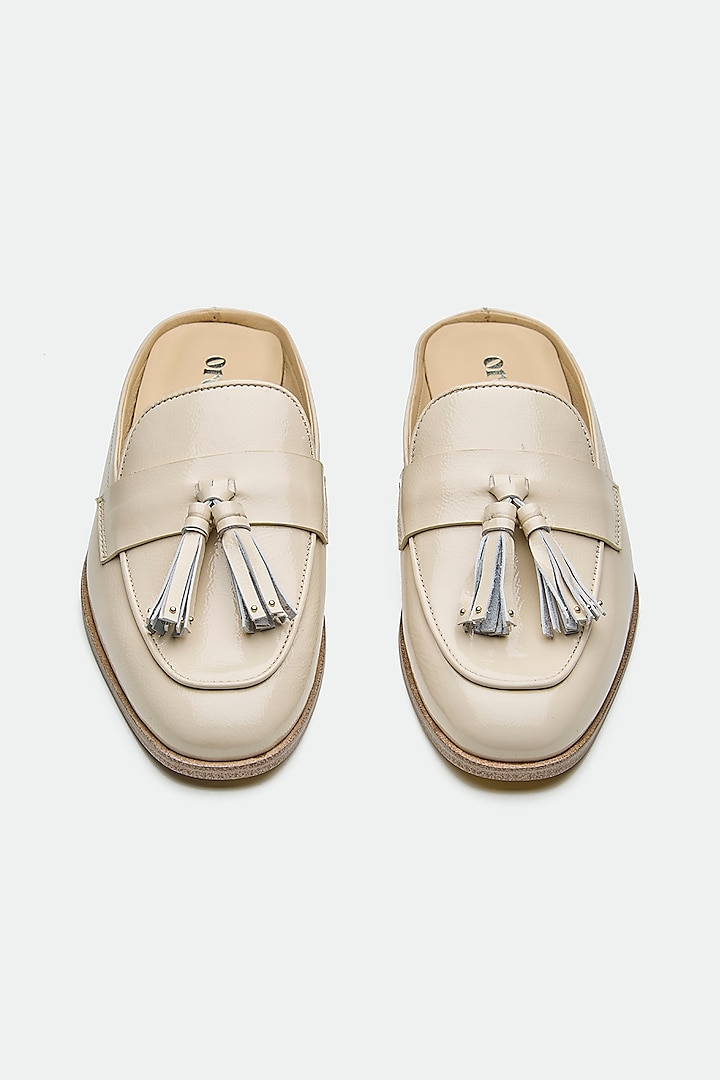 Nude Genuine Leather Textured Slip-On Mules by Oroh at Pernia's Pop Up Shop
