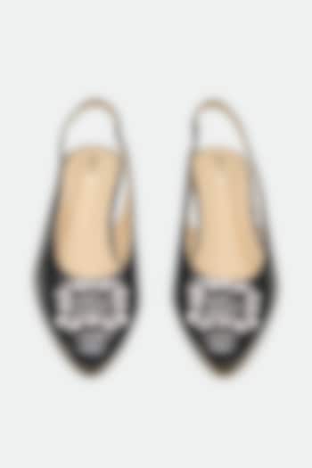 Black Full-Grain Leather Embellished Slingback Heels by Oroh at Pernia's Pop Up Shop