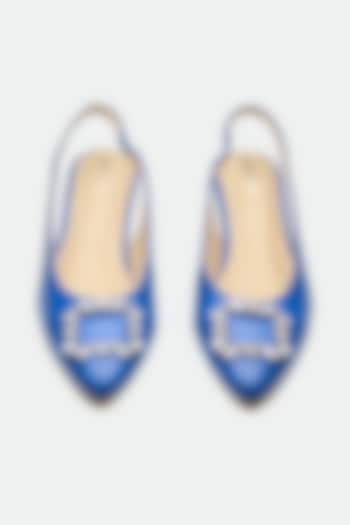 Blue Full-Grain Leather Embellished Slingback Heels by Oroh at Pernia's Pop Up Shop