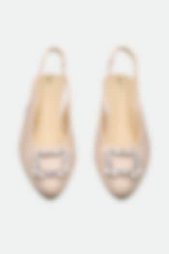 Nude Full-Grain Leather Stone Embellished Slingback Kitten Heels by Oroh at Pernia's Pop Up Shop