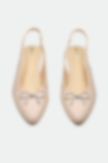Nude Metallic Foil Leather Bow Embellished Kitten Heels by Oroh at Pernia's Pop Up Shop