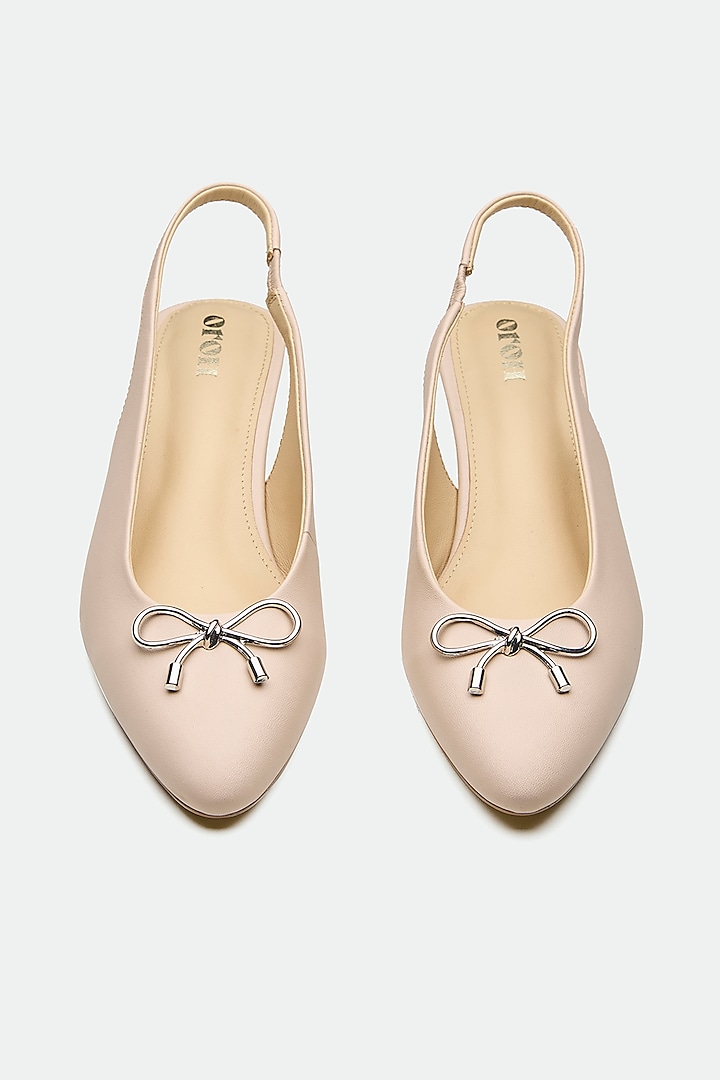 Nude Metallic Foil Leather Bow Embellished Kitten Heels by Oroh at Pernia's Pop Up Shop