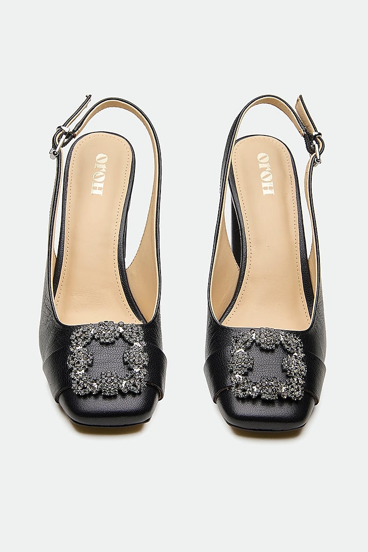 Black Genuine Leather Square-Toe Heels by Oroh at Pernia's Pop Up Shop