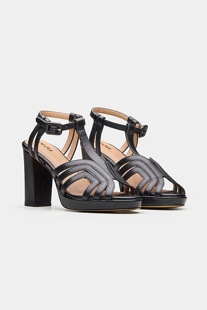 Black Genuine Leather Platform Heels by Oroh at Pernia's Pop Up Shop