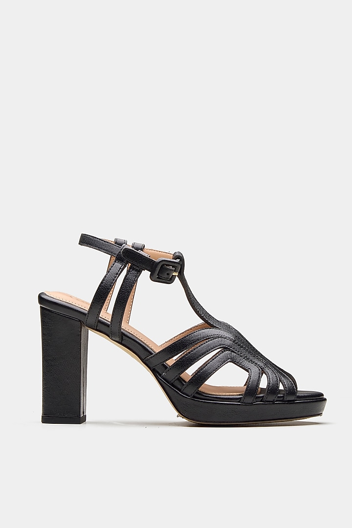 Black Genuine Leather Platform Heels by Oroh at Pernia's Pop Up Shop