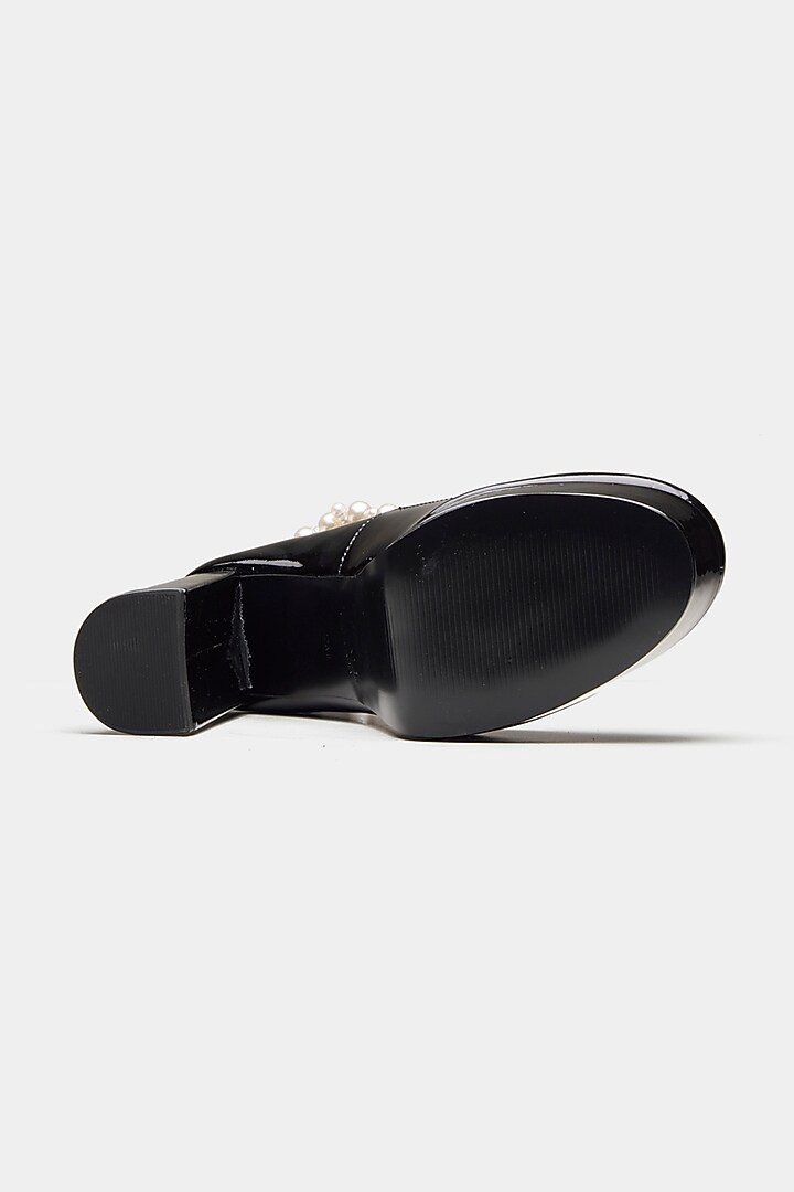 Black Genuine Leather Pearl Block Heels by Oroh at Pernia's Pop Up Shop