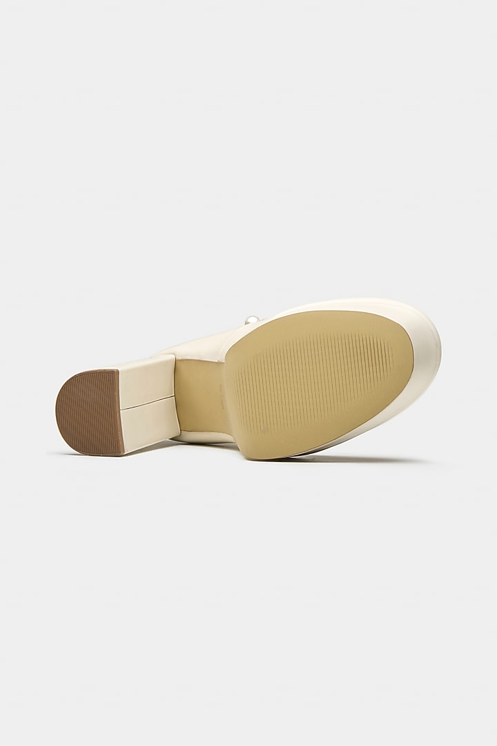 White Genuine Leather Pearl Block Heels by Oroh at Pernia's Pop Up Shop