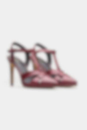 Maroon Genuine Leather Strappy Heels by Oroh at Pernia's Pop Up Shop
