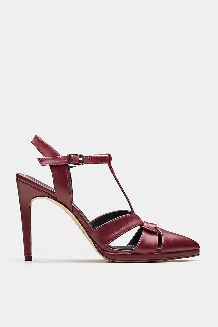 Maroon Genuine Leather Strappy Heels by Oroh at Pernia's Pop Up Shop