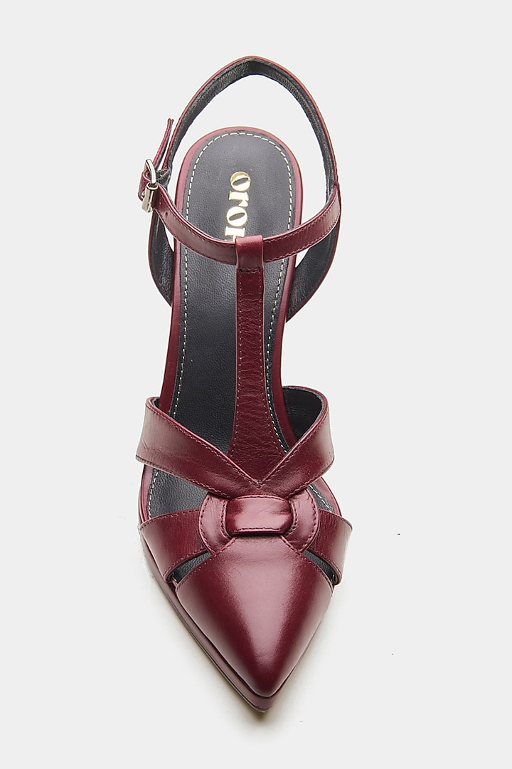 Maroon Genuine Leather Strappy Heels by Oroh at Pernia's Pop Up Shop