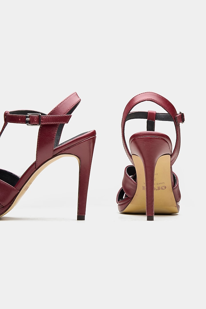 Maroon Genuine Leather Strappy Heels by Oroh at Pernia's Pop Up Shop