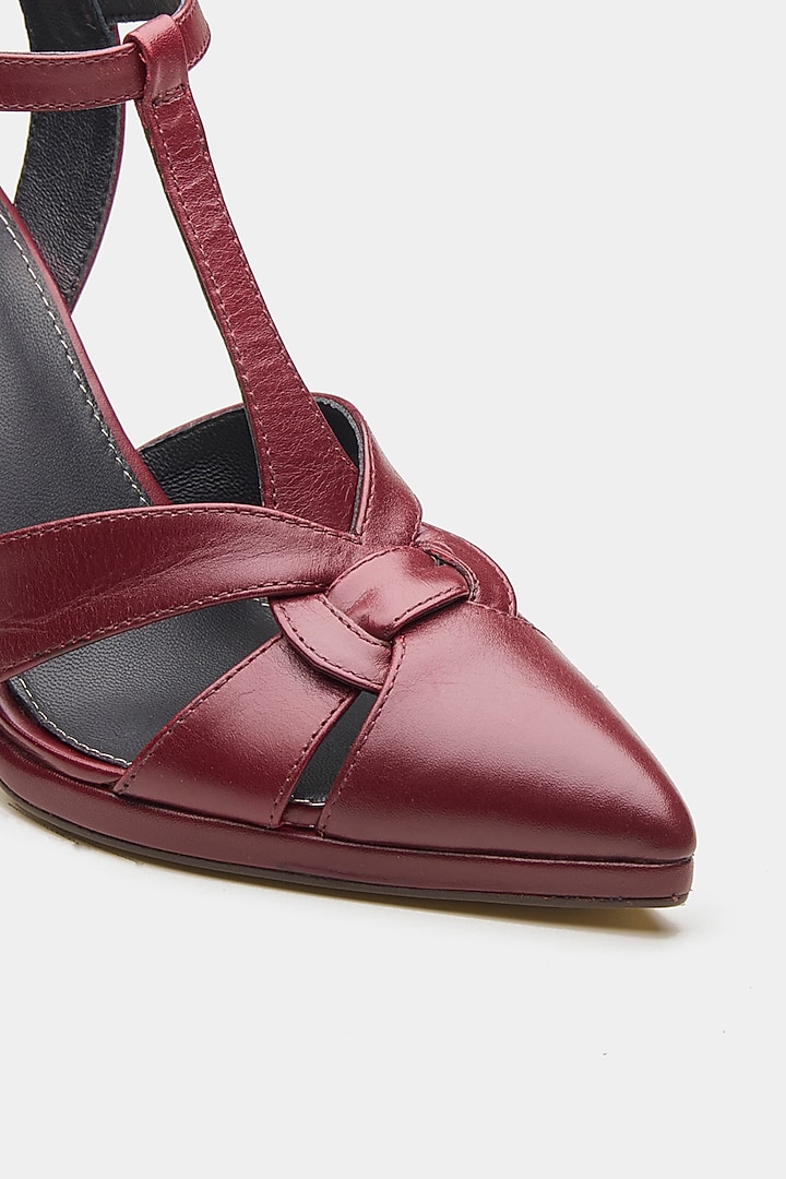 Maroon Genuine Leather Strappy Heels by Oroh at Pernia's Pop Up Shop