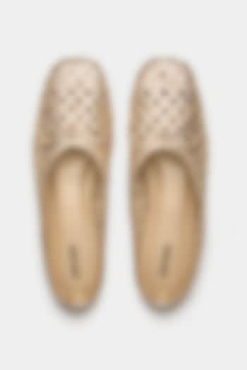 Gold Genuine Leather Hand-Woven Ballerina Flats by Oroh at Pernia's Pop Up Shop