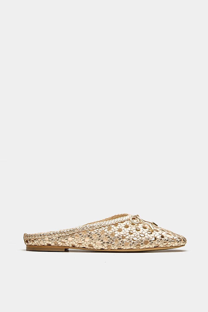 Gold Genuine Leather Hand-Woven Ballerina Flats by Oroh at Pernia's Pop Up Shop