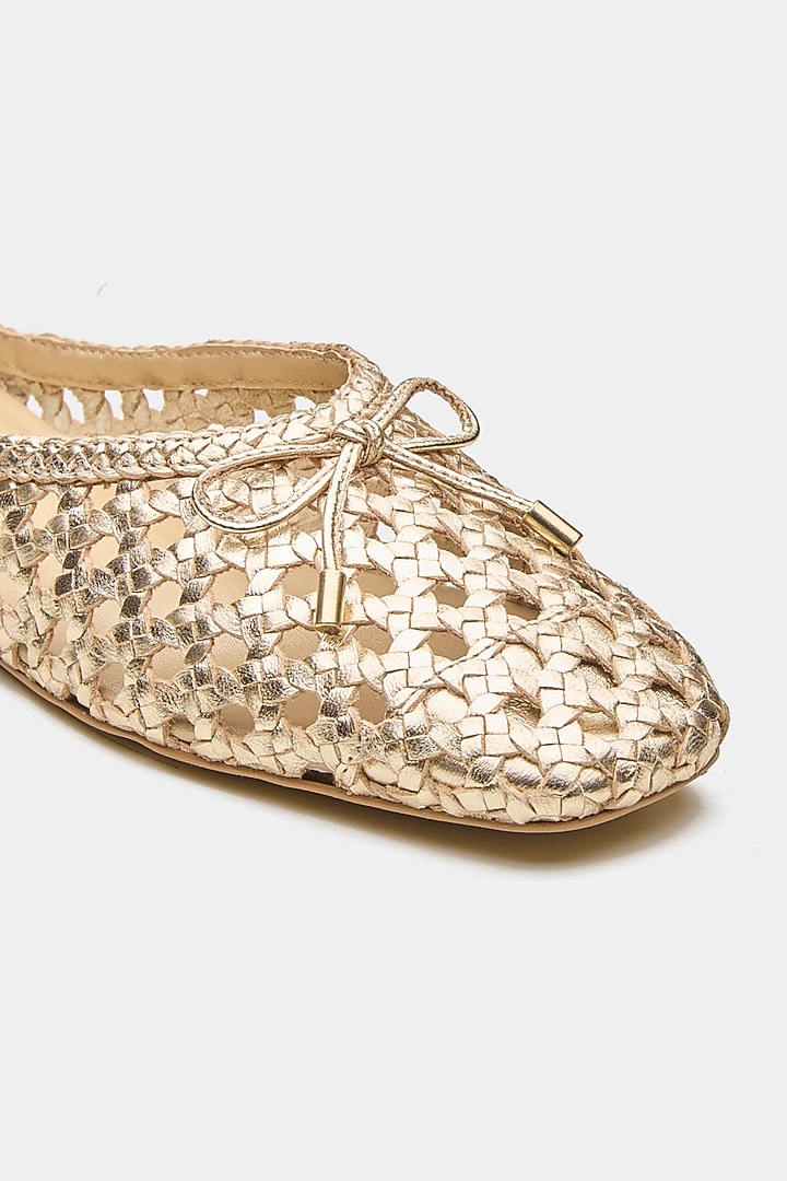 Gold Genuine Leather Hand-Woven Ballerina Flats by Oroh at Pernia's Pop Up Shop