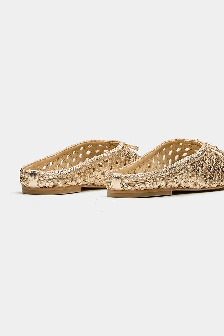 Gold Genuine Leather Hand-Woven Ballerina Flats by Oroh at Pernia's Pop Up Shop