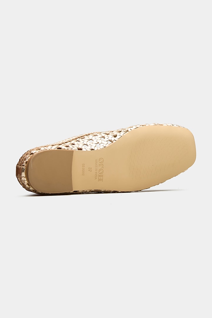 Gold Genuine Leather Hand-Woven Ballerina Flats by Oroh at Pernia's Pop Up Shop