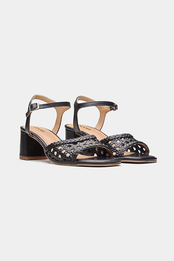 Black Genuine Leather Block Heels by Oroh at Pernia's Pop Up Shop