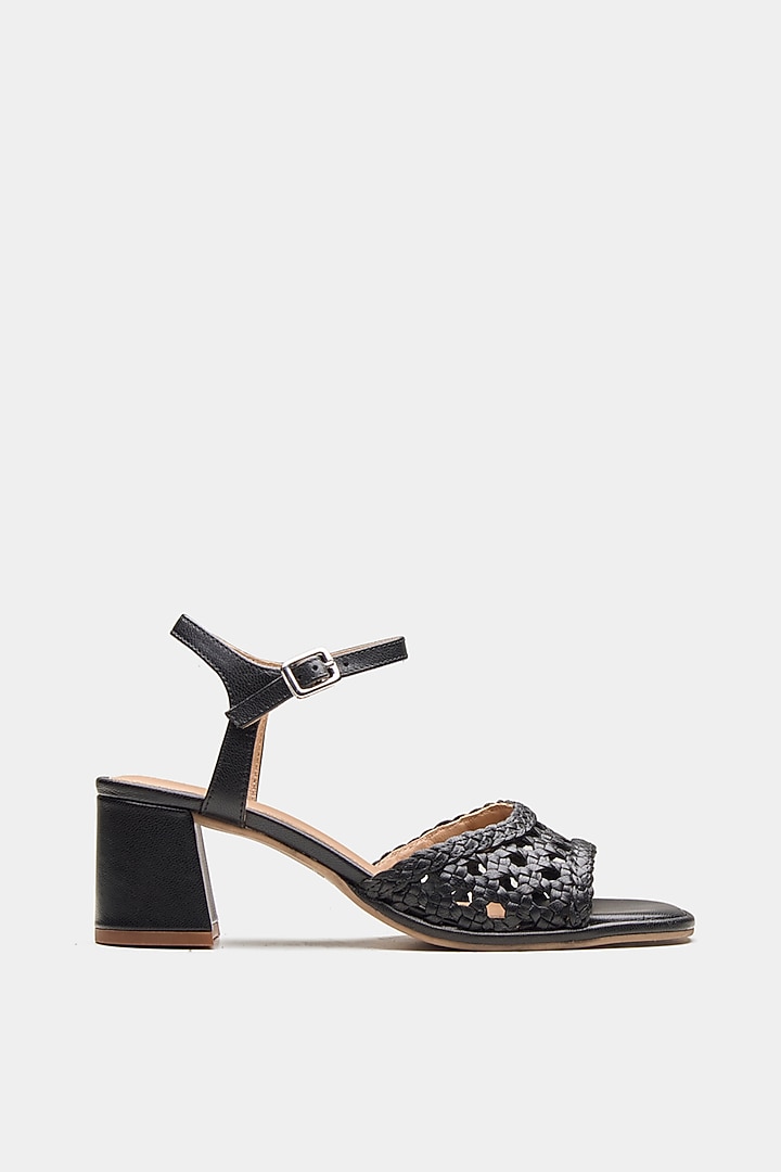 Black Genuine Leather Block Heels by Oroh at Pernia's Pop Up Shop