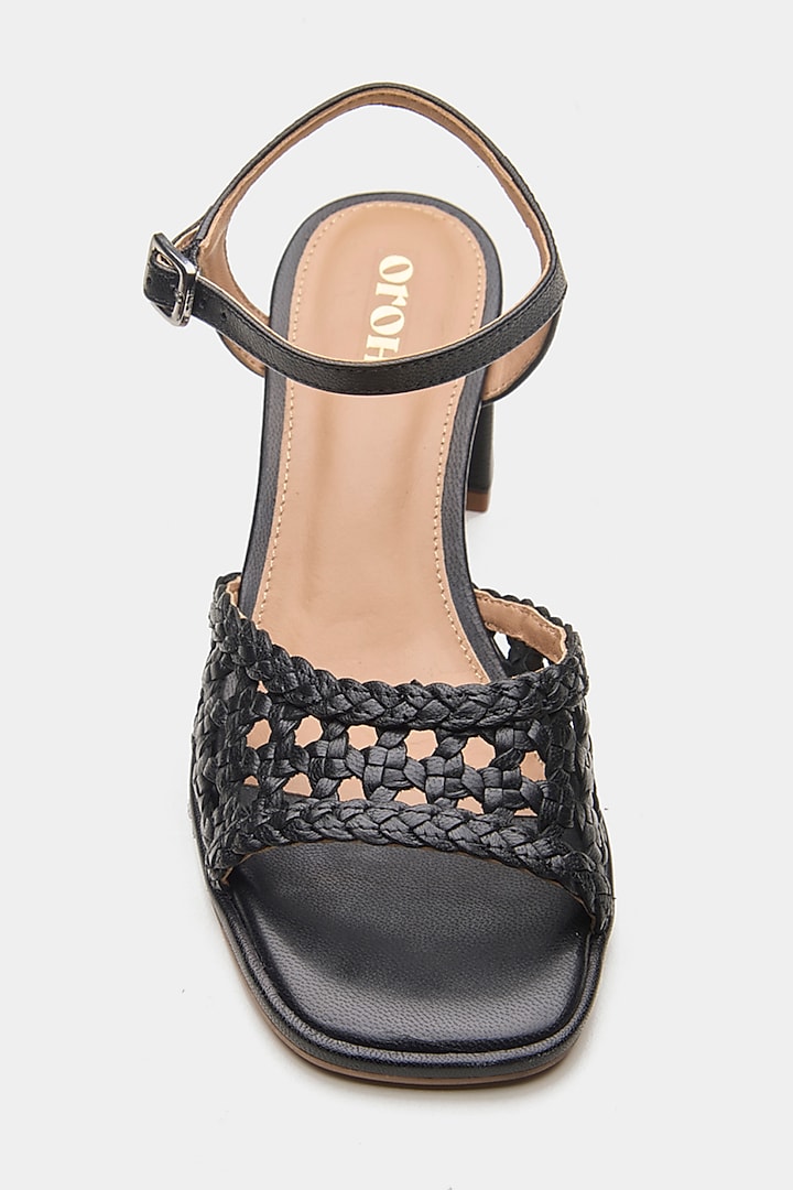 Black Genuine Leather Block Heels by Oroh at Pernia's Pop Up Shop