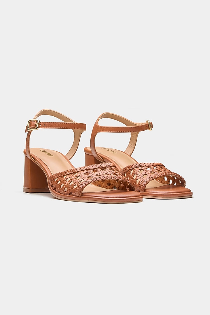 Tan Genuine Leather Block Heels by Oroh at Pernia's Pop Up Shop