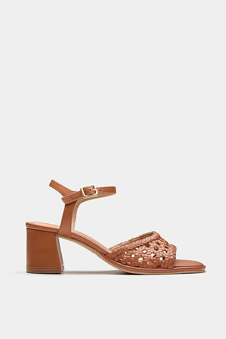 Tan Genuine Leather Block Heels by Oroh at Pernia's Pop Up Shop