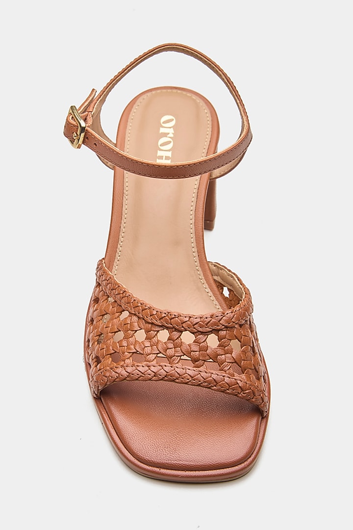 Tan Genuine Leather Block Heels by Oroh at Pernia's Pop Up Shop