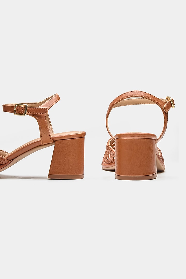 Tan Genuine Leather Block Heels by Oroh at Pernia's Pop Up Shop