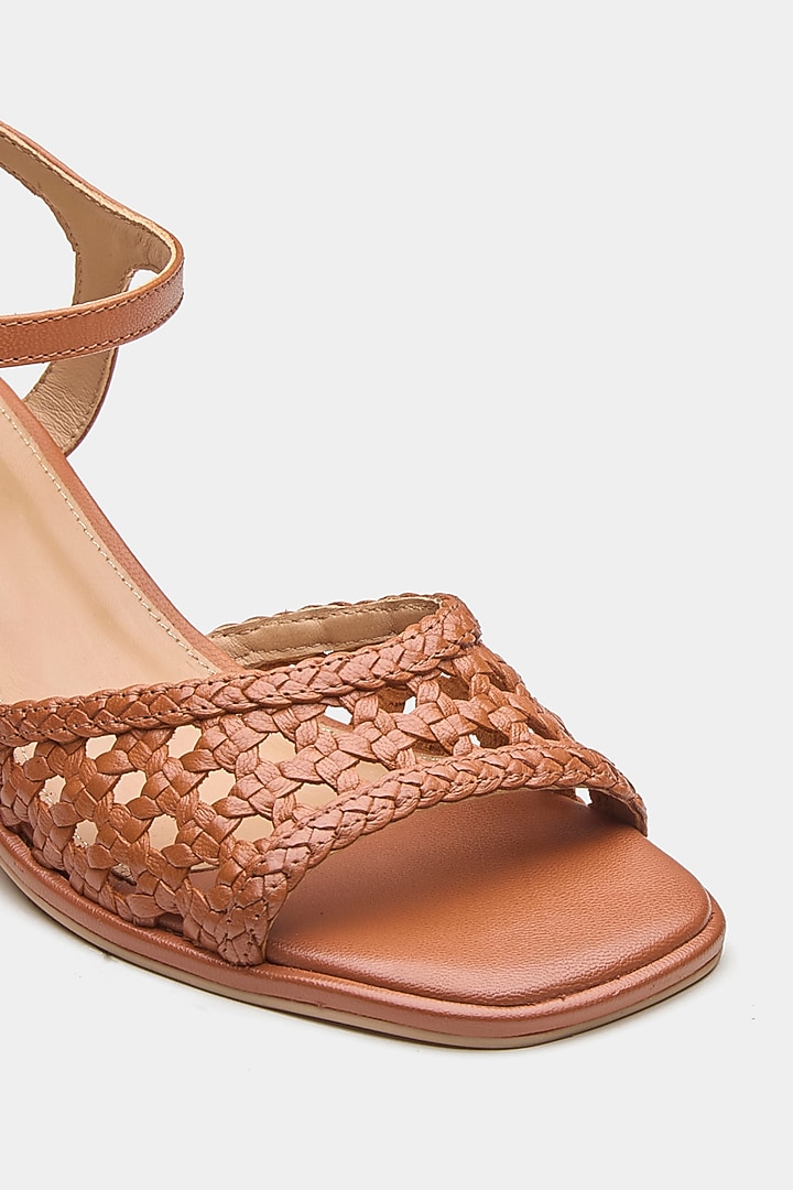 Tan Genuine Leather Block Heels by Oroh at Pernia's Pop Up Shop