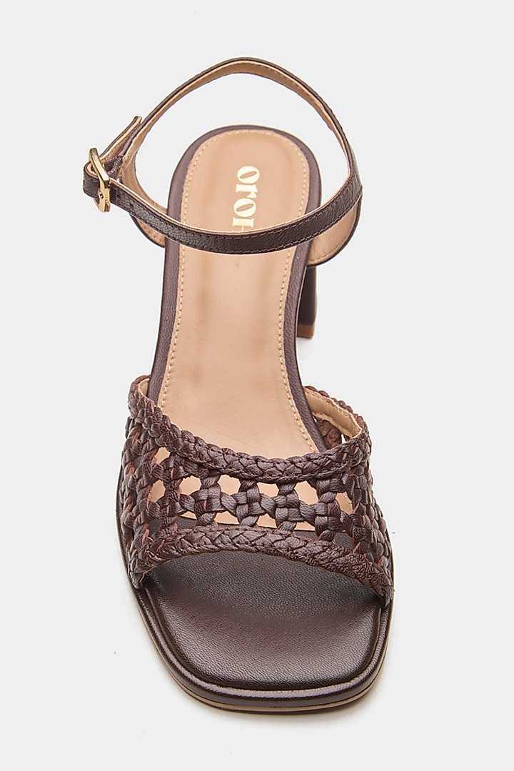 Brown Genuine Leather Block Heels by Oroh at Pernia's Pop Up Shop