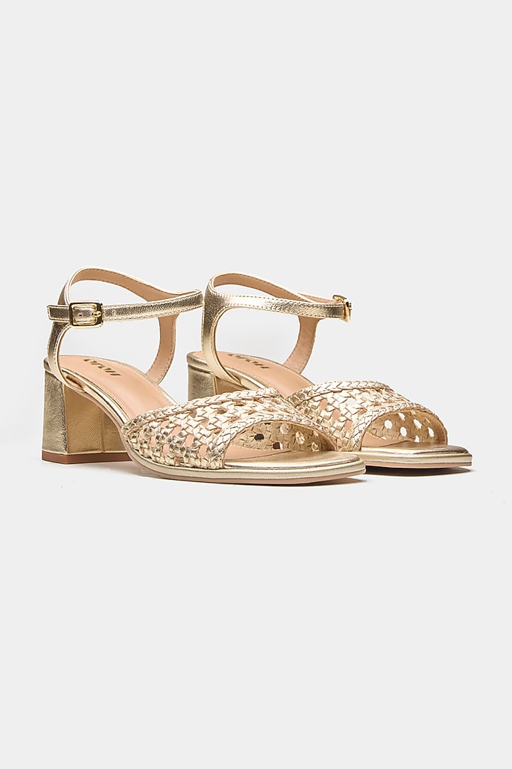 Gold Genuine Leather Block Heels by Oroh at Pernia's Pop Up Shop