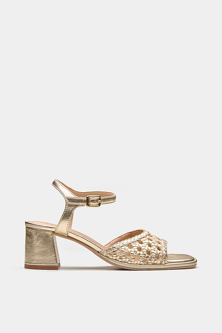Gold Genuine Leather Block Heels by Oroh at Pernia's Pop Up Shop