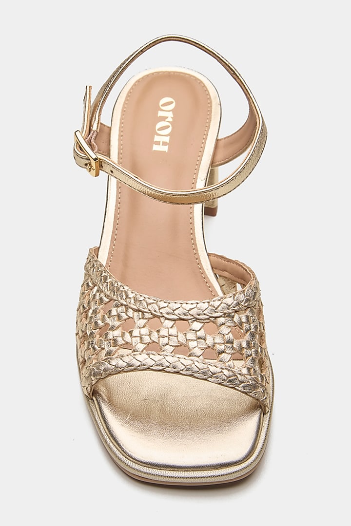 Gold Genuine Leather Block Heels by Oroh at Pernia's Pop Up Shop
