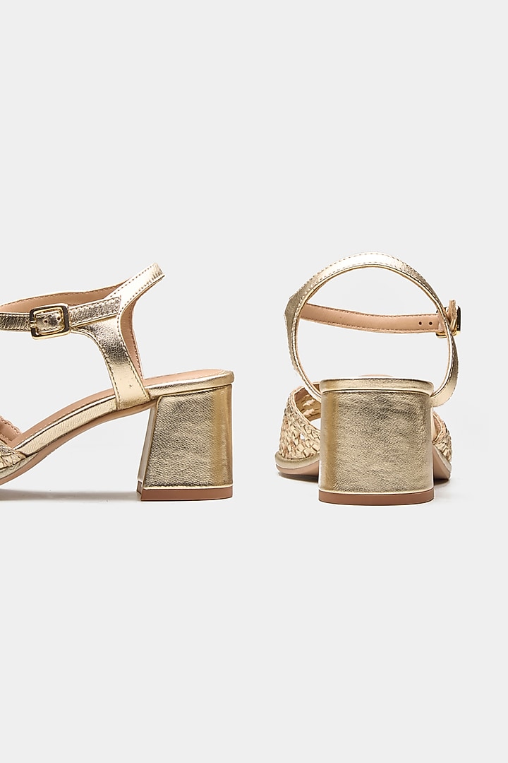 Gold Genuine Leather Block Heels by Oroh at Pernia's Pop Up Shop