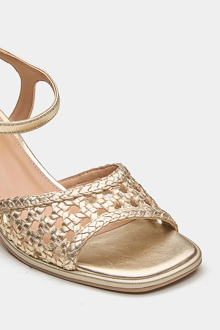 Gold Genuine Leather Block Heels by Oroh at Pernia's Pop Up Shop