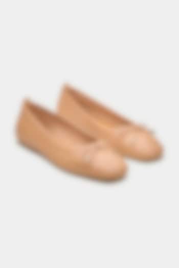 Nude Genuine Leather Hand Woven Ballerina Flats by Oroh at Pernia's Pop Up Shop