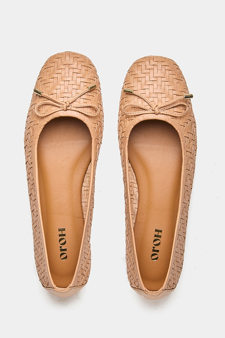 Nude Genuine Leather Hand Woven Ballerina Flats by Oroh at Pernia's Pop Up Shop