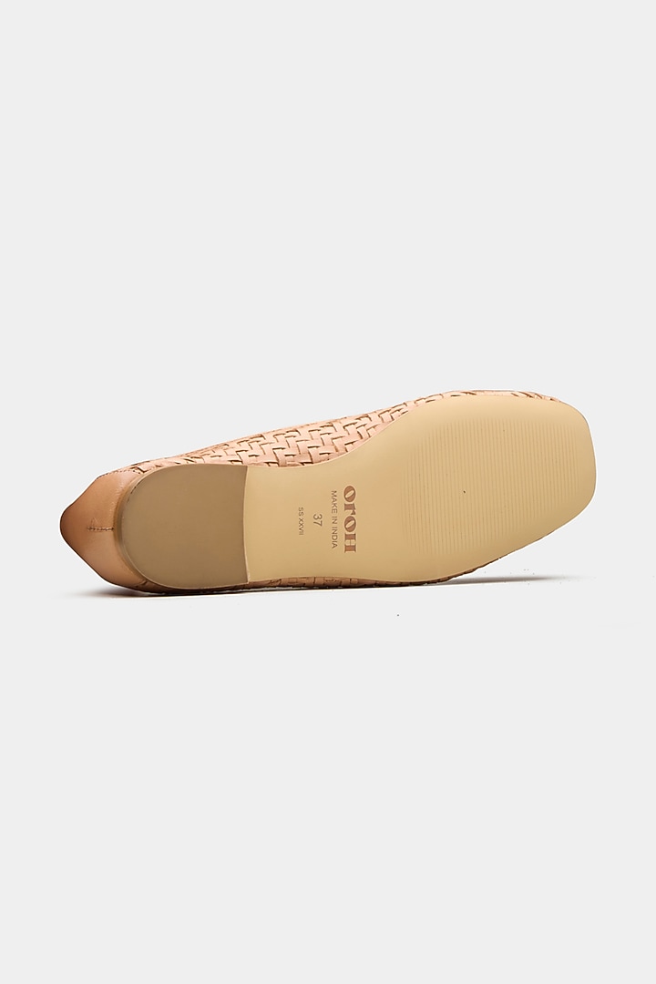 Nude Genuine Leather Hand Woven Ballerina Flats by Oroh at Pernia's Pop Up Shop