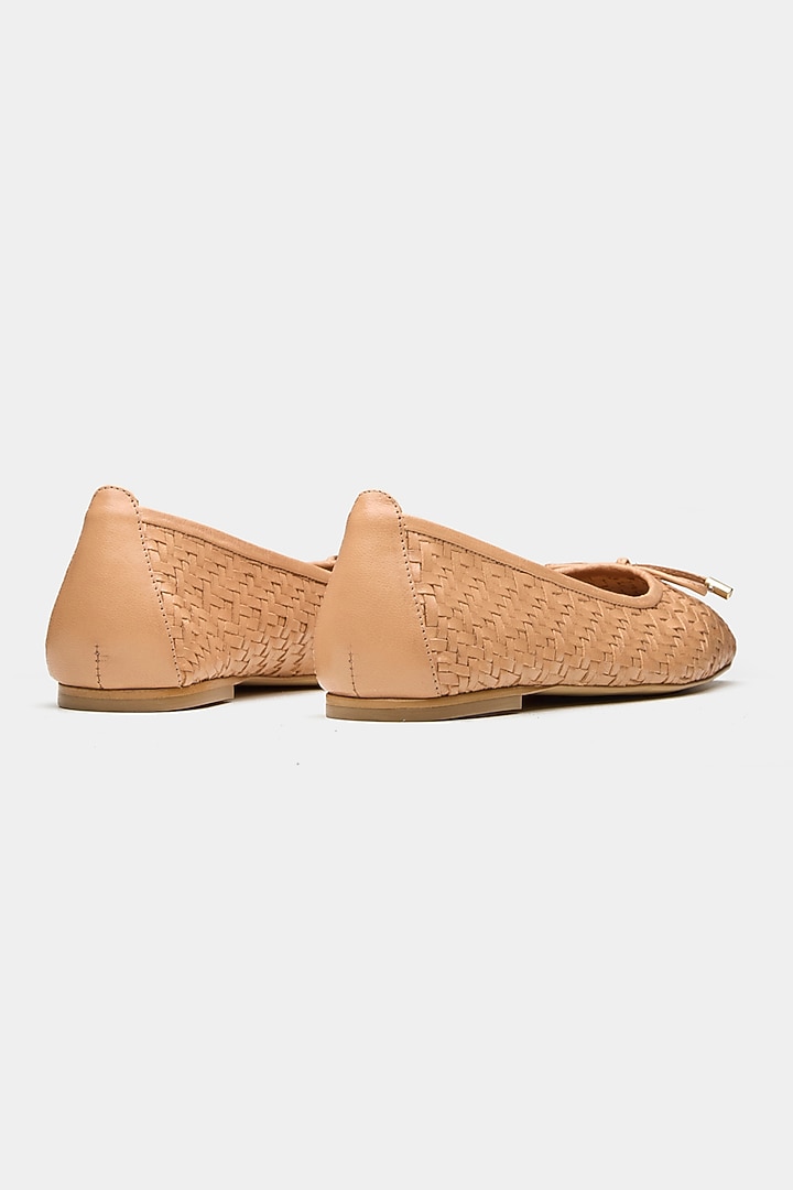 Nude Genuine Leather Hand Woven Ballerina Flats by Oroh at Pernia's Pop Up Shop