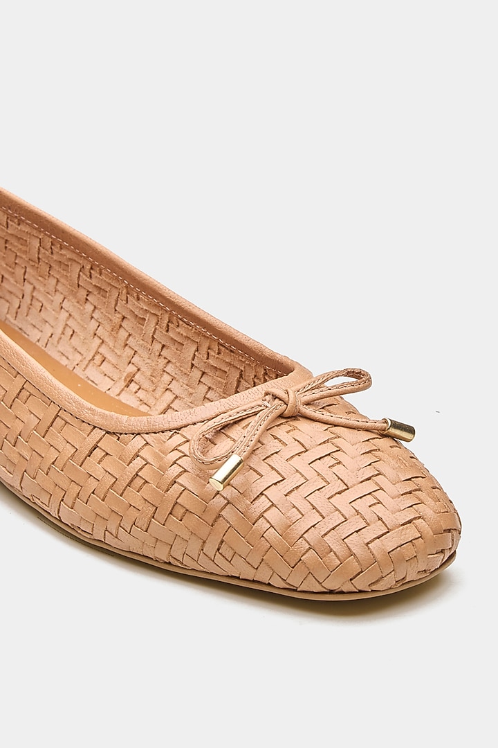 Nude Genuine Leather Hand Woven Ballerina Flats by Oroh at Pernia's Pop Up Shop